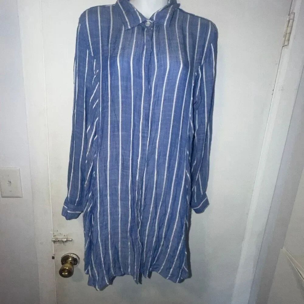 BLUE ISLAND Blue and White Stripe Lightweight Tunic Top-L